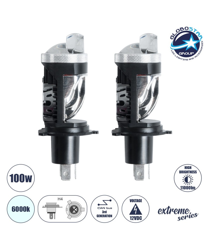 GloboStar® 81506 H4 X10 360° Line KIT Βασικού Φωτισμού Αυτοκινήτου & Μοτοσυκλέτας 3nd Generation Can-Bus Series LED CREE CXB 100W 11000lm DC 12V Αδιάβροχο IP56 Ψυχρό Λευκό 6000K - 2 Χρόνια Εγγύηση